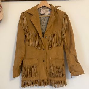 Brown leather fringe jacket